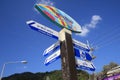 February 14, 2019, Phuket, Patong beach, Thailand. Post with street signs near Patong beach