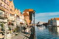 February 14, 2020. Poland, Gdansk. Gdansk Crane on the Motlawa`s Long Embankment in Gdansk, Poland. The riverside with the