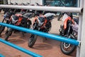 February 23rd 2022. Dehradun Uttarakhand, India. Brand New Pulsar Motorcycles parked at a local dealers agency