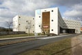 February 17, 2017 - Research Library an extraordinary concrete building with round windows in Hradec Kralove