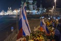 February 25, 2018, RUSSIA, MOSCOW. Memorial to Boris Nemtsov in the center of Moscow, Bolshoy Moskovretsky Bridge, Russia.