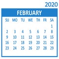 February. Second page of set. Calendar 2020, template. Week starts from Sunday. Vector