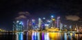 2019 February 28, Singapore - Cityscape night scenery of colorful the buildings in downtown Royalty Free Stock Photo