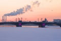 The February sunset over the Annunciation Bridge. Saint-Petersburg, Russia Royalty Free Stock Photo