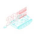February 23 tank scheme. Translation Russian: Day of Defenders of the Fatherland. February 23. Military holiday in Russia