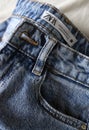 February 16, 2023, Tbilisi, Georgia: Closeup view of blue jeans from Zara retail clothing chain.