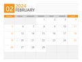 February 2024 template, Calendar planner 2024, week start on Monday, Desk calendar 2024 year, simple planner and clean design,
