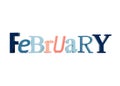 February text word, calendar background in winter colors