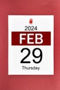 February 29th calendar for February 29 and wooden push pin, intercalary day, bissextile