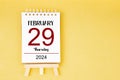 February 29th calendar for February 29 2024 on yellow background