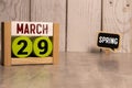 February 29th. Cube calendar for February 29 on wooden surface with copyspace for your text. Leap year, intercalary day Royalty Free Stock Photo