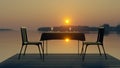 3d illustration valentine day 2 armchairs on a background of the sea relax time with candles and glasses on the tabl