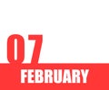 February. 07th day of month, calendar date. Red numbers and stripe with white text on isolated background