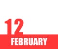 February. 12th day of month, calendar date. Red numbers and stripe with white text on isolated background