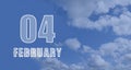 february 04. 04-th day of the month, calendar date.White numbers against a blue sky with clouds. Copy space, winter Royalty Free Stock Photo