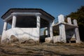 February 13th 2022. Uttarakhand India. Empty remains of a construction on a hill top with blue sky