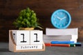 February 11th. February 11 wooden cube calendar Royalty Free Stock Photo