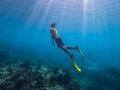 2 February 2019-Thailand::diver is snorkeling at Similan island