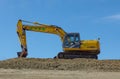 2017 February 19. Tokyo Japan. Japanese yellow kato regzam HD820V backhoe car stand by for digging the soil of construction place