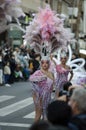 February 20, 2022 - Torrevieja, Spain. Beautiful women in elaborate pink carnival costume