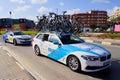 2020, February. Valencia, Spain. Support cars in a cycling race Royalty Free Stock Photo