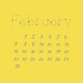 February 2021 vector calendar grey yellow 2021 minimalist style