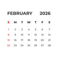 February 2026 vector calendar grid Royalty Free Stock Photo