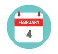 February 4. Vector flat daily calendar icon. Date and time, day, month. Holiday.