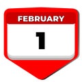 1 February vector icon calendar day. 1 date of February. First day of February. 1st date number. 1 day calendar. One