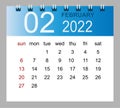 February 2022. Vector monthly calendar template 2022 year in simple style for template design Royalty Free Stock Photo