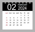 February 2024. Vector monthly calendar template 2024 year in simple style for template design