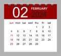 February 2024. Vector monthly calendar template 2024 year in simple style for template design