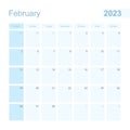 2023 February wall planner in blue color, week starts on Sunday