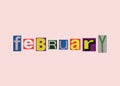 February word from cut out magazine colored letters on a light background Royalty Free Stock Photo