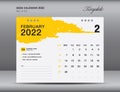 Desk calender 2022 design, February month template, Calendar 2022 template, planner, simple, Wall calendar design, calendar 2022