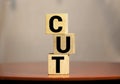 FED, Federal Reserve with interest rate cut concept, small cube block with alphabet building the word CUT Royalty Free Stock Photo