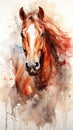 Fed Horse Portrait. Illustration in watercolor style. Concept of freedom and beauty of wild animal. Perfect for Royalty Free Stock Photo