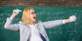 Fed up of fails. Teacher screaming face holds pieces of paper with mistakes wrongly solved test. Trial and error is