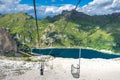 Fedaia Lake and the old cableway to the Marmolada Glacier in the Italian Dolomites. South Tyrol Italy. Europe Royalty Free Stock Photo