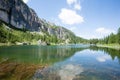 Federa alpine lake landscape, italian dolomites panorama Royalty Free Stock Photo