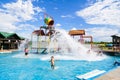 FEDERACION, ENTRE RIOS, ARGENTINA. Aquatic Park. View of the main pool and giant bucket spilling water over the