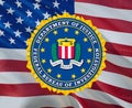 Federal Bureau of Investigation flag United States USA FBI flag waving in wind. National Security FBI Federal Bureau of Royalty Free Stock Photo