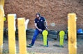 Federal Deputy Eduardo Bolsonaro checking the targets at the Taubatexas Gun Club shooting range