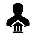 Federal government icon vector with male person profile avatar with building symbol for banking and finance in glyph pictogram