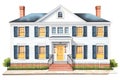 federal greek revival house with black shutters, magazine style illustration