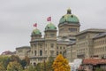 Federal Palace of Switzerland decorated with flags