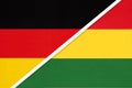 Germany vs Bolivia, symbol of two national flags. Relationship between european and american countries