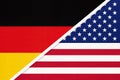 Germany vs USA, symbol of two national flags. Relationship between european and american countries