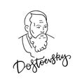 Fedor M. Dostoevsky linear sketch portrait isolated on white background for prints, greeting cards and design elements Royalty Free Stock Photo