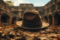 Fedora cowboy hat at the colosseum coliseum illustration generative ai